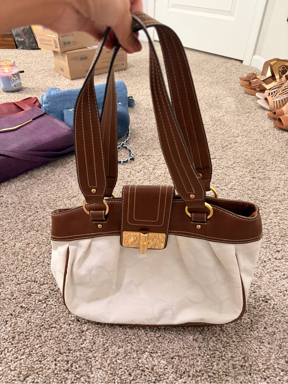Chaps Brown and Cream Two-Tone Shoulder Bag